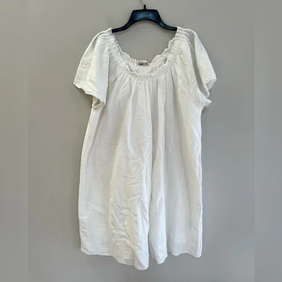 Faherty Annabelle Dress Short Sleeved Cotton Dress Texture Neckline in White, XL - Picture 2 of 12